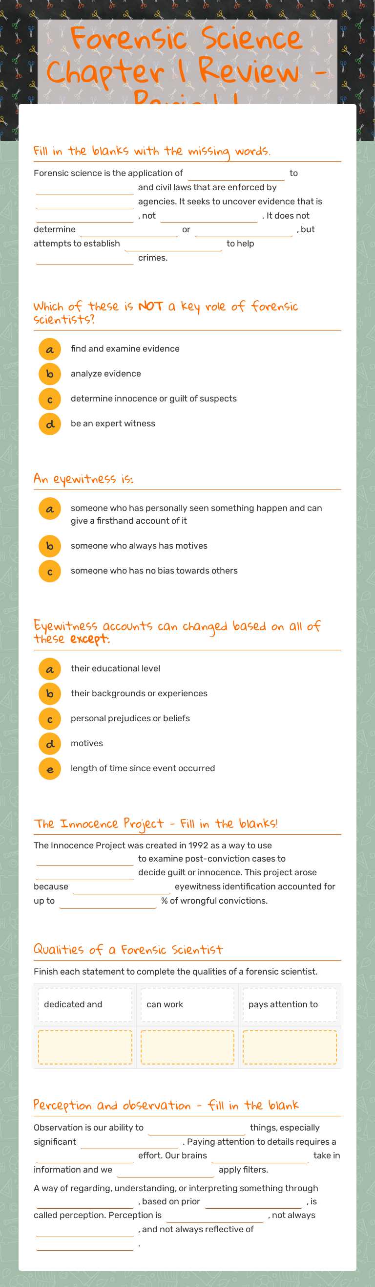 Forensic Science Chapter 1 Review - Period 1 worksheet preview image