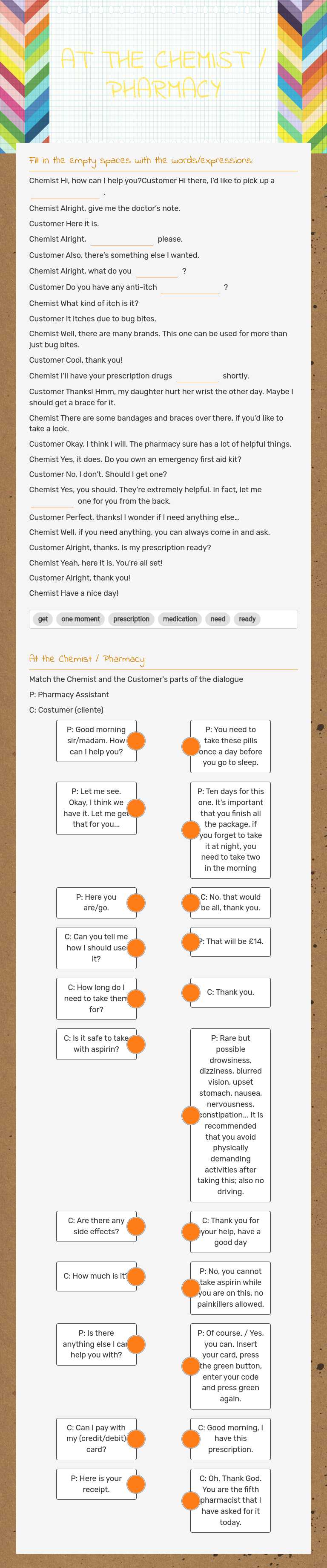 AT THE CHEMIST / PHARMACY worksheet preview image