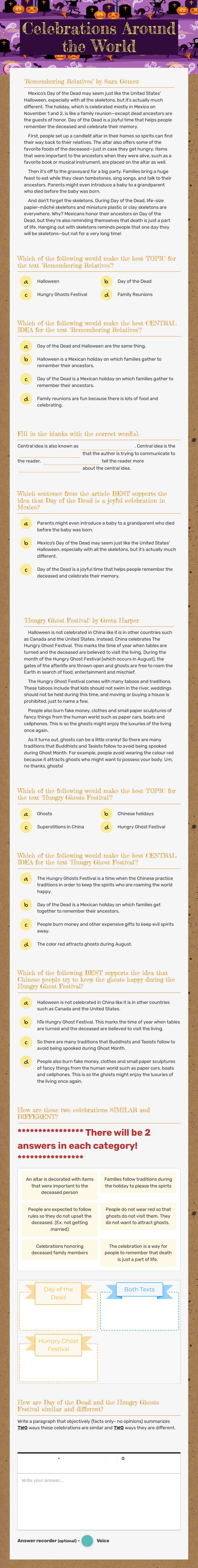 Celebrations Around the World Grade 6 worksheet preview