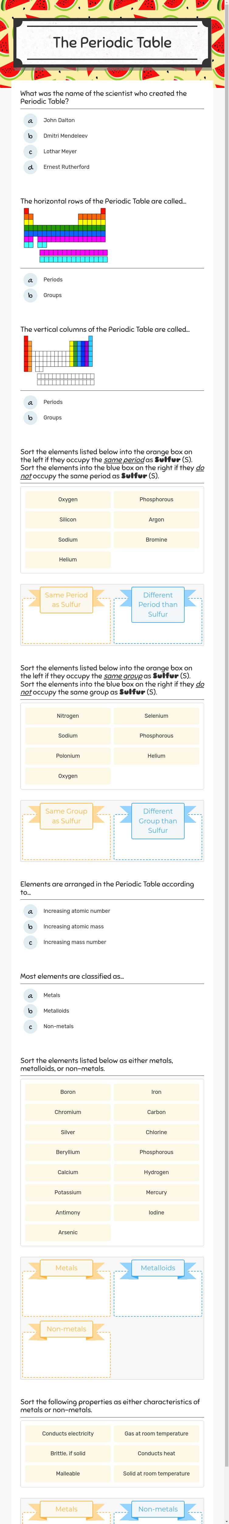 The Periodic Table Grade 10 worksheet preview