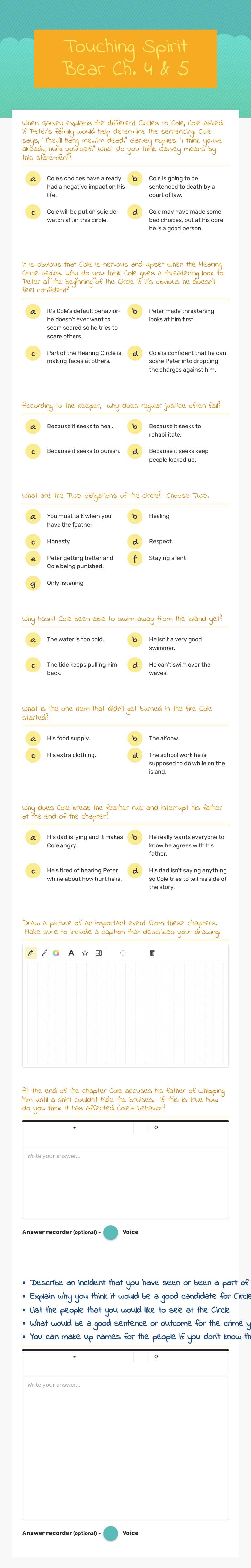 Touching Spirit Bear Ch. 4 & 5 worksheet preview image