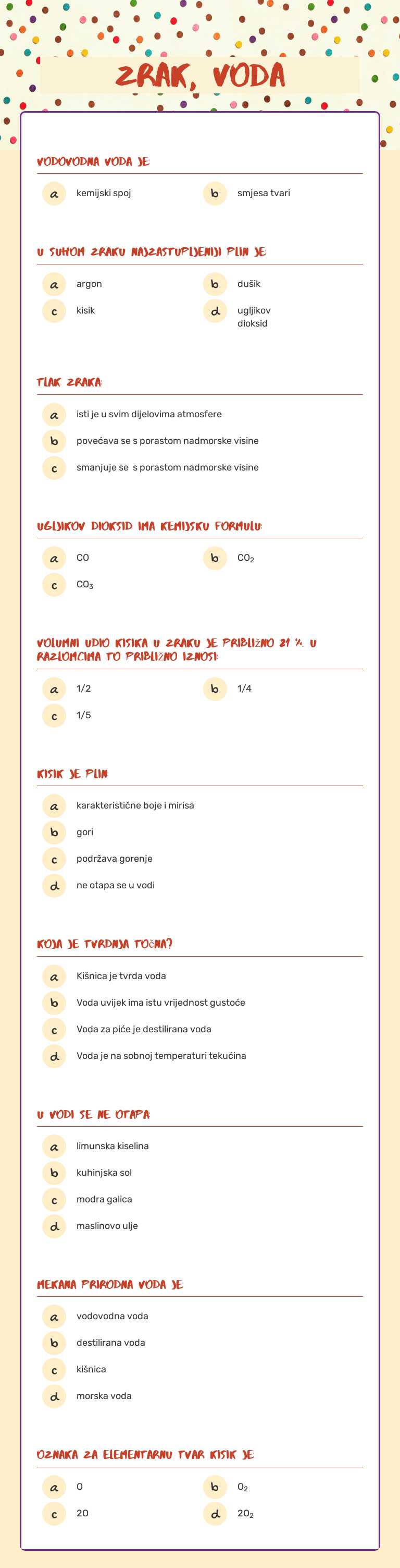 Zrak, voda Grade 7 worksheet preview