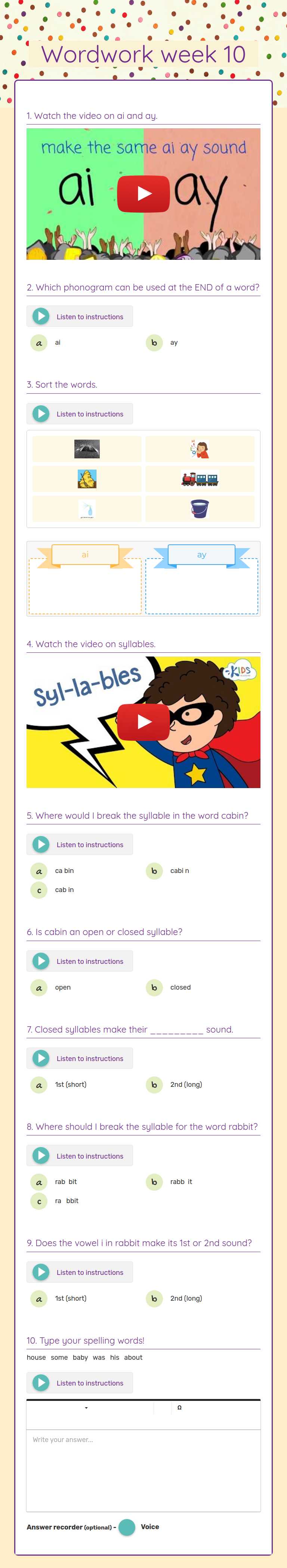 Wordwork week 10 worksheet preview image
