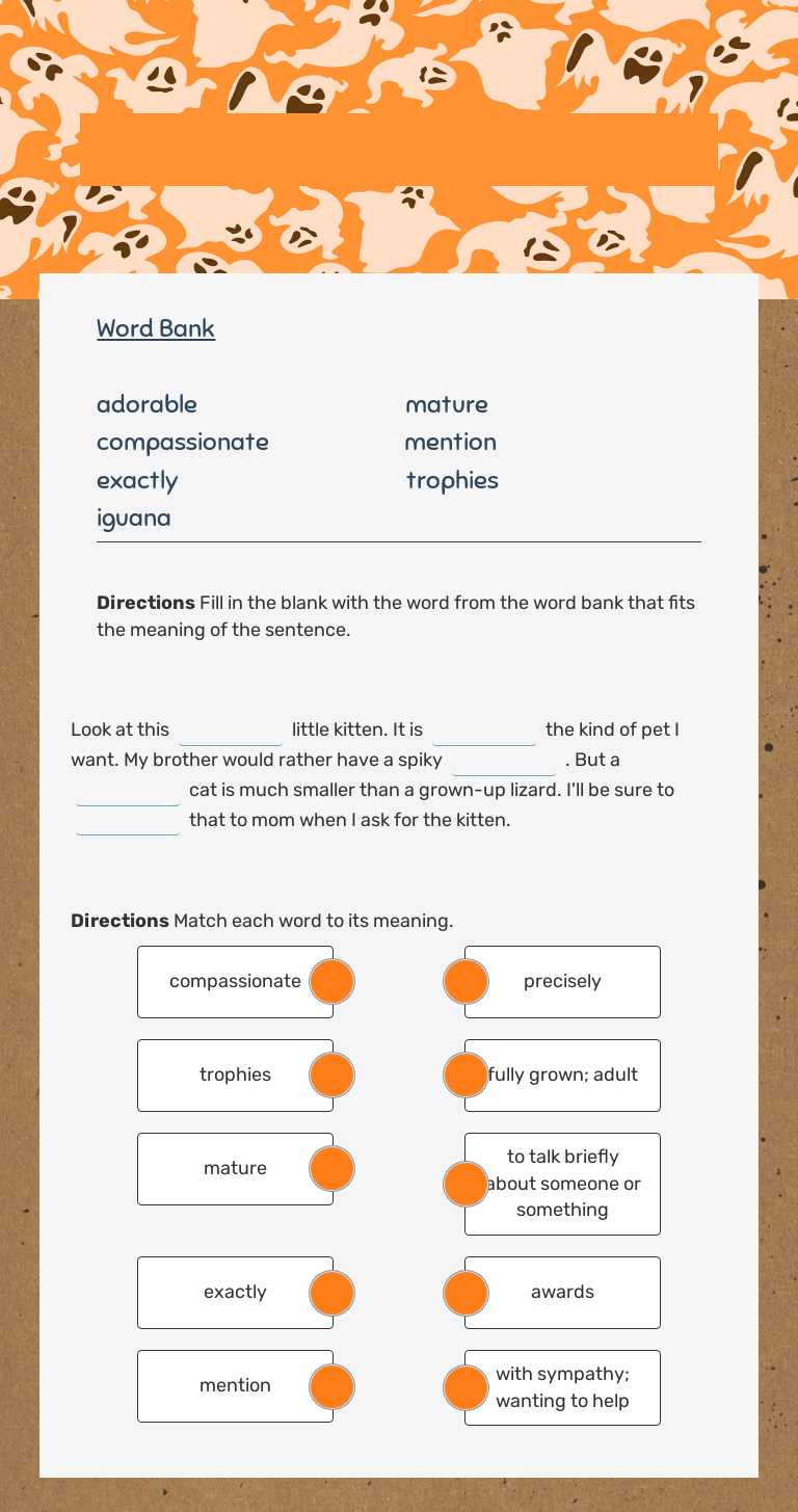 "I Wanna Iguana" Vocabulary worksheet preview image