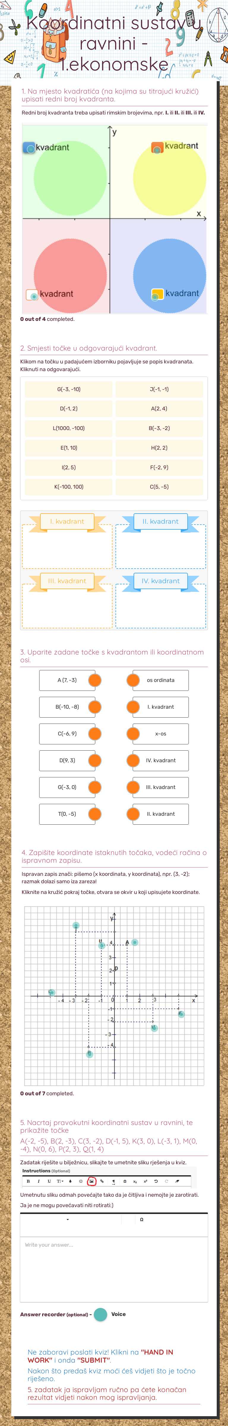 Koordinatni sustav u ravnini - 1.ekonomske worksheet preview image
