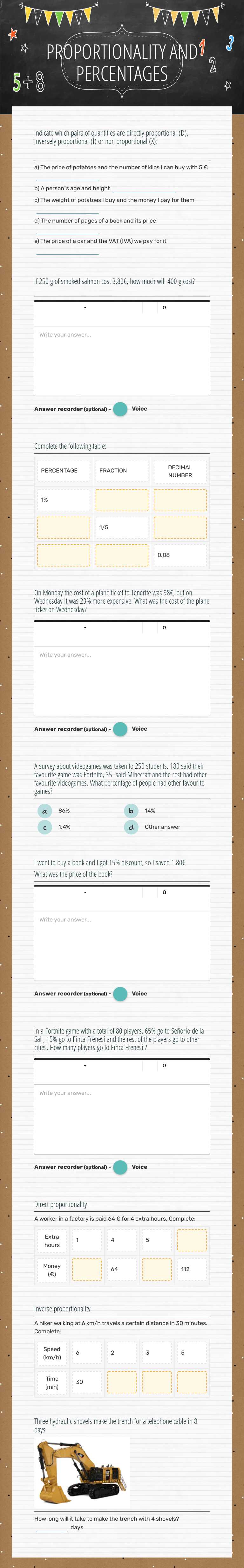 PROPORTIONALITY AND PERCENTAGES Grade 7 worksheet preview