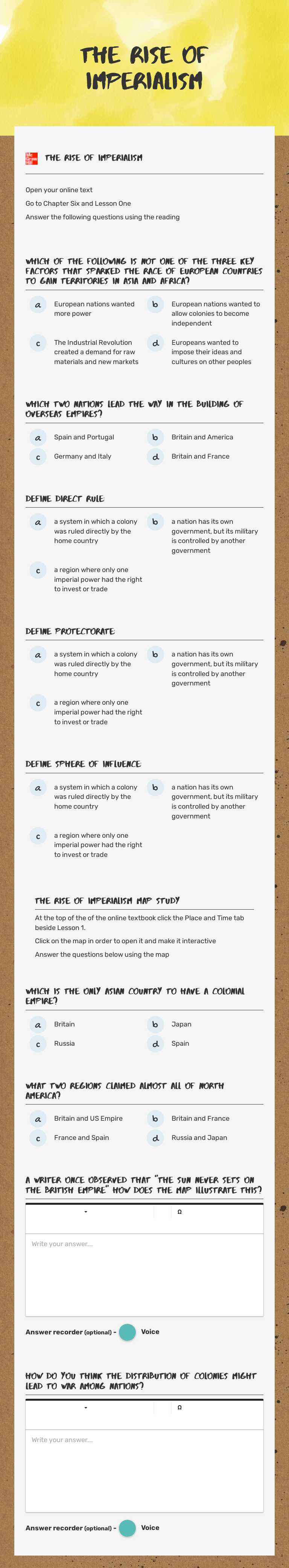 The Rise of Imperialism worksheet preview image