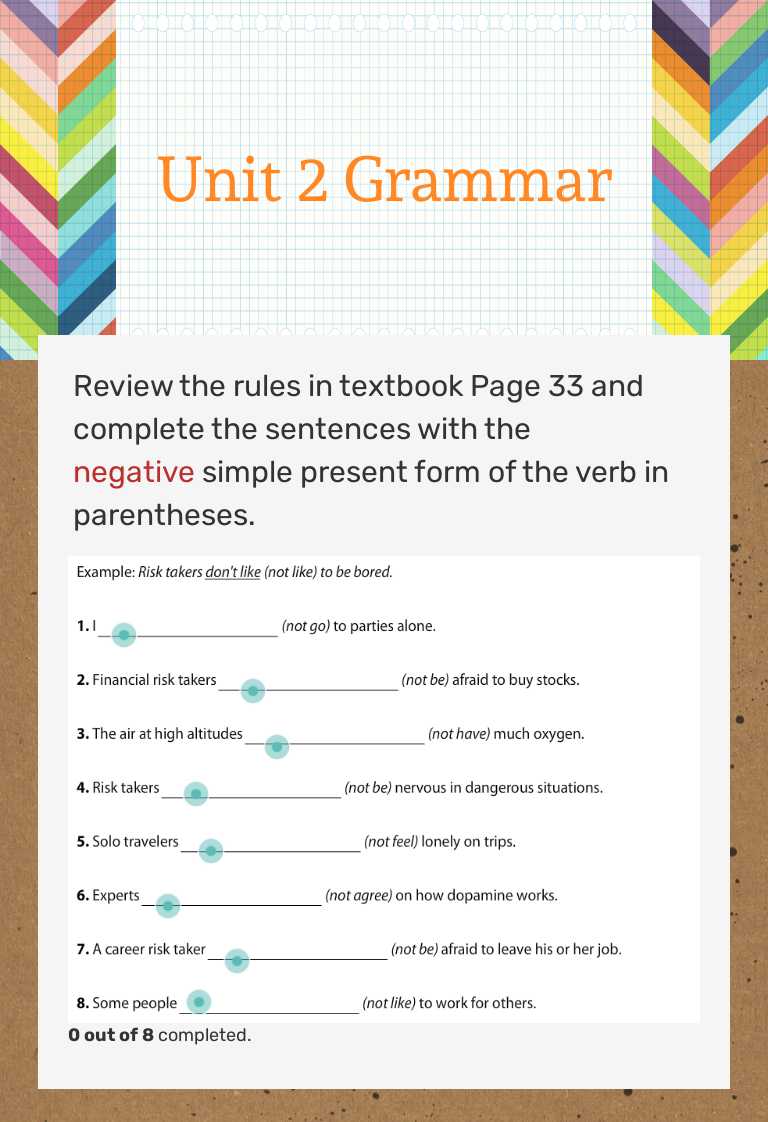 Unit 2 Grammar worksheet preview image