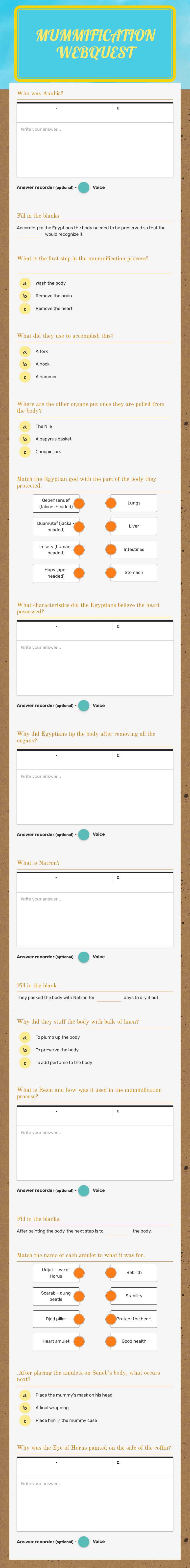 Mummification webquest Grade 6 worksheet preview