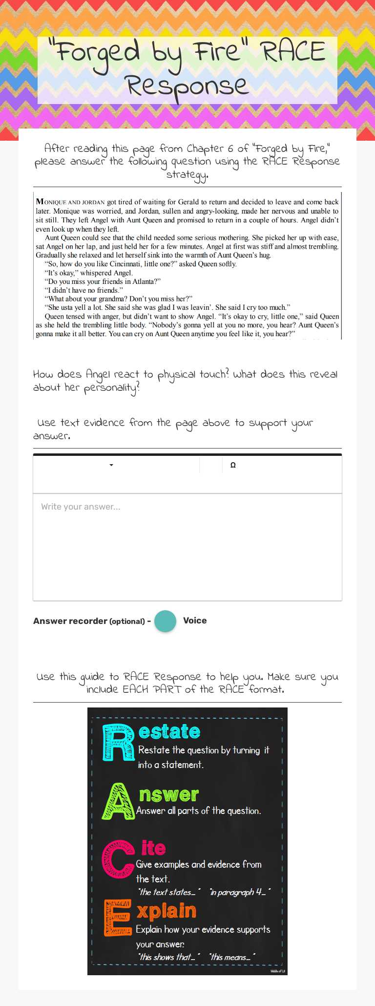 "Forged by Fire" RACE Response worksheet preview image