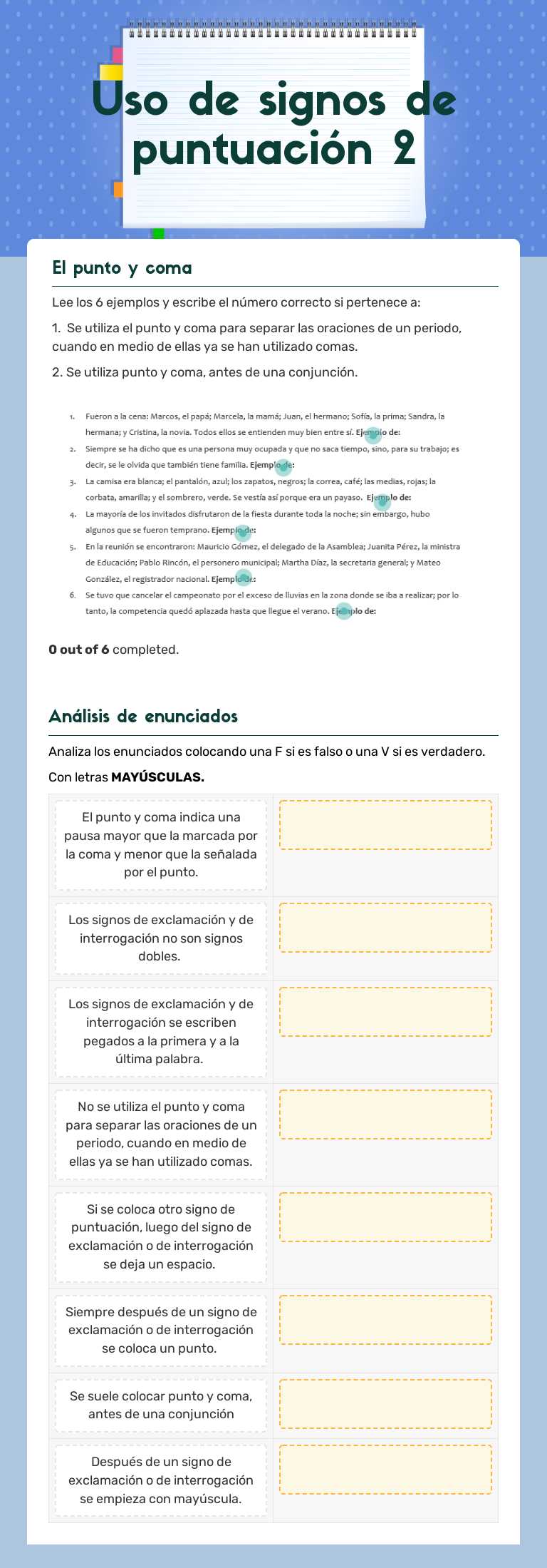 Uso de signos de puntuación 2 worksheet preview image