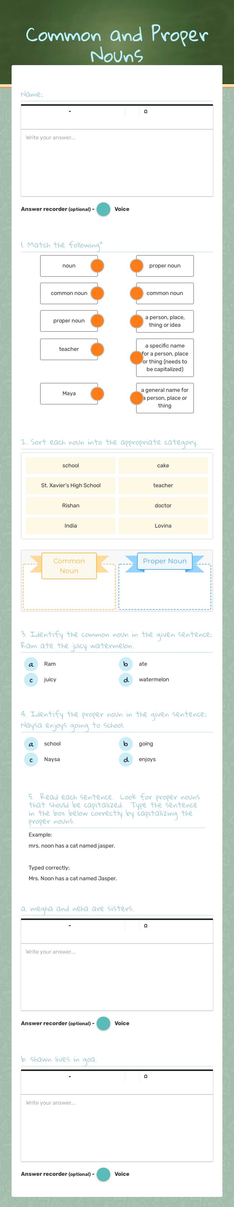 Common and Proper Nouns worksheet preview image
