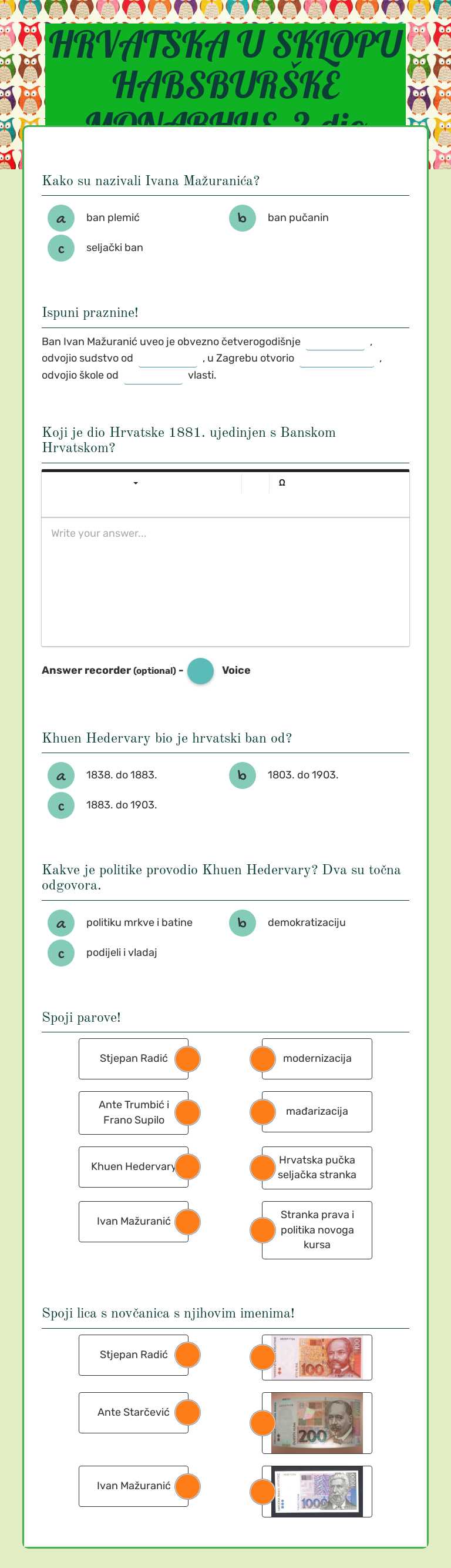 HRVATSKA U SKLOPU HABSBURŠKE MONARHIJE, 2.dio worksheet preview image