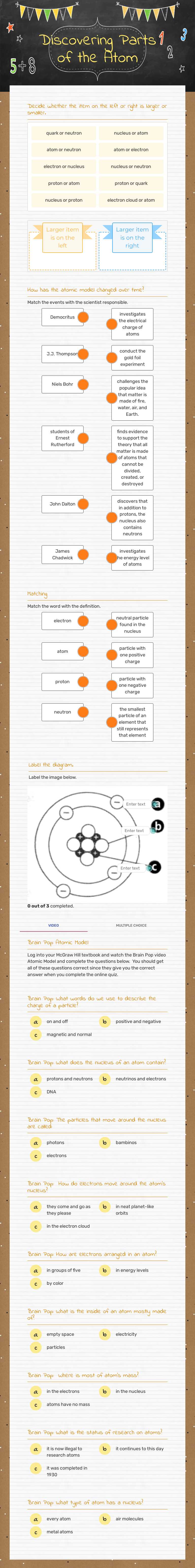 Discovering Parts of the Atom worksheet preview image