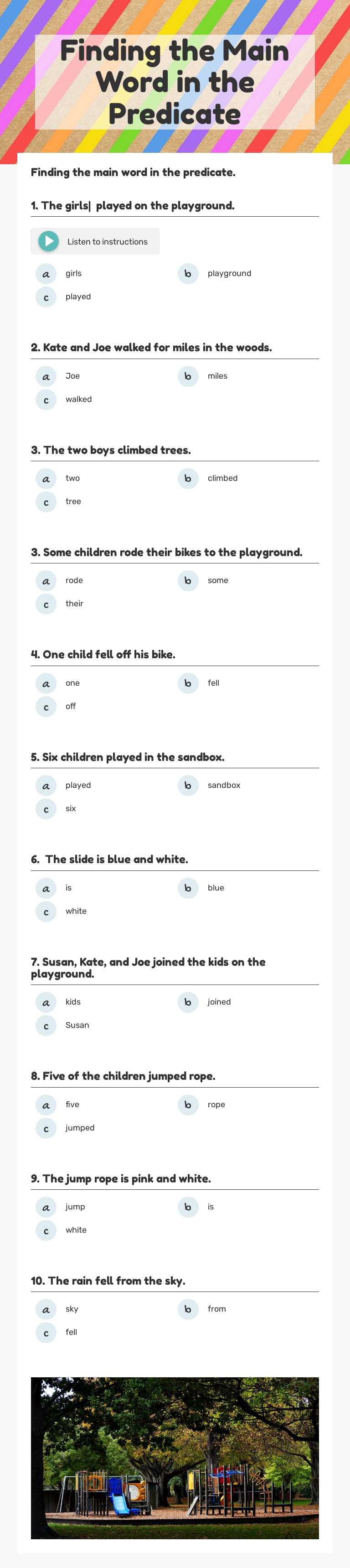 Finding the Main Word in the Predicate Grade 2 worksheet preview