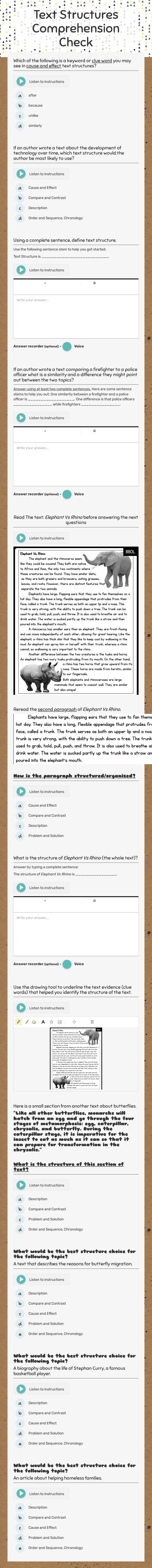 Text Structures Comprehension Check worksheet preview image