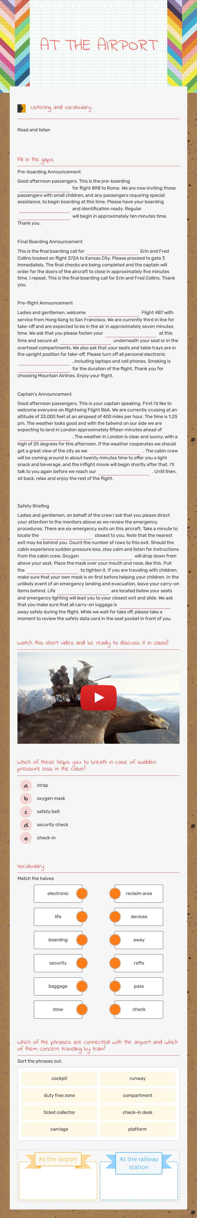 AT THE AIRPORT worksheet preview image