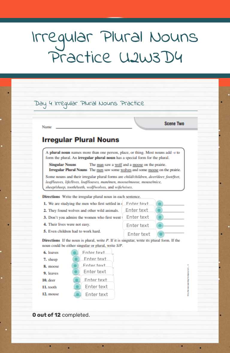 Irregular Plural Nouns Practice U2W3D4 Grade 4 worksheet preview