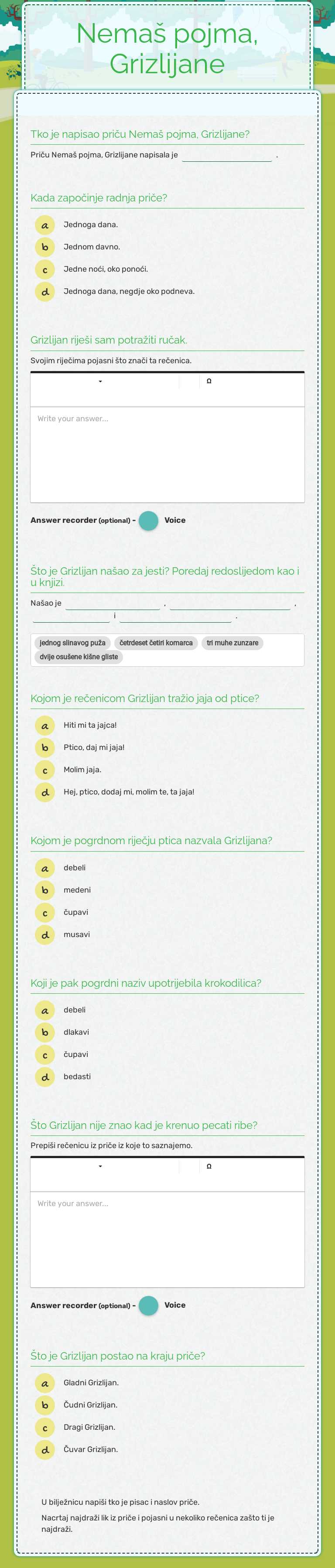Nemaš pojma, Grizlijane worksheet preview image