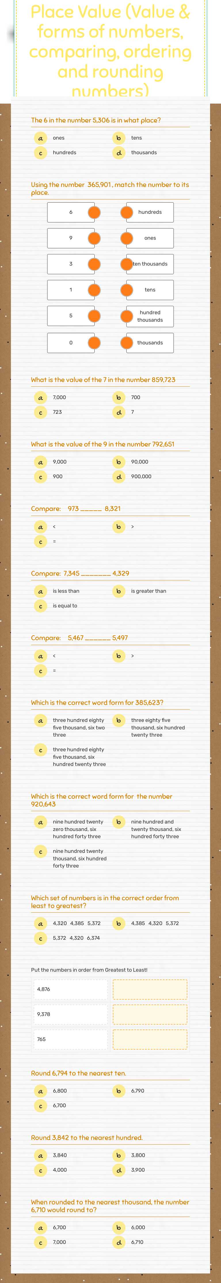 Master place value! Worksheets on number forms, comparing, ordering ...