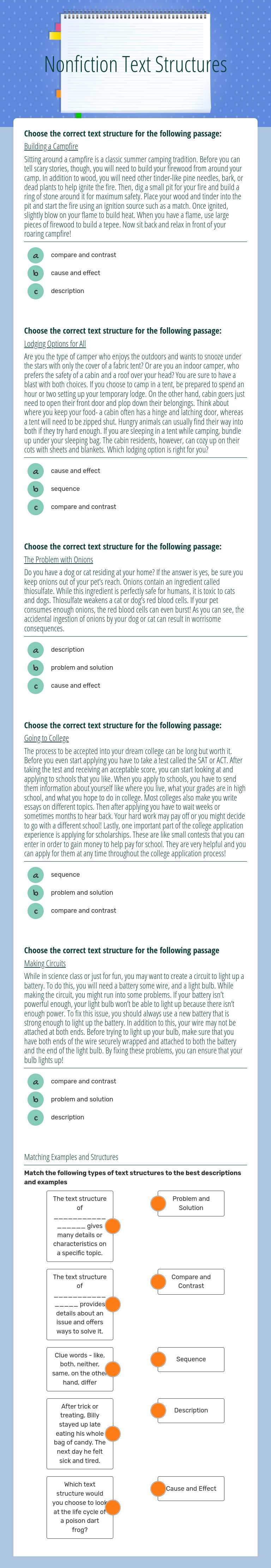 Nonfiction Text Structures worksheet preview image