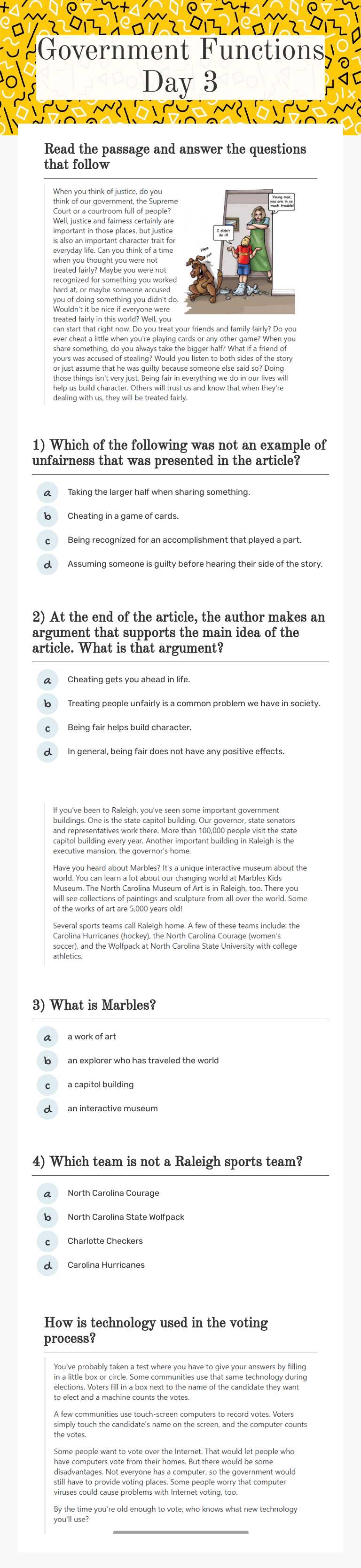 Government Functions Day 3 worksheet preview image