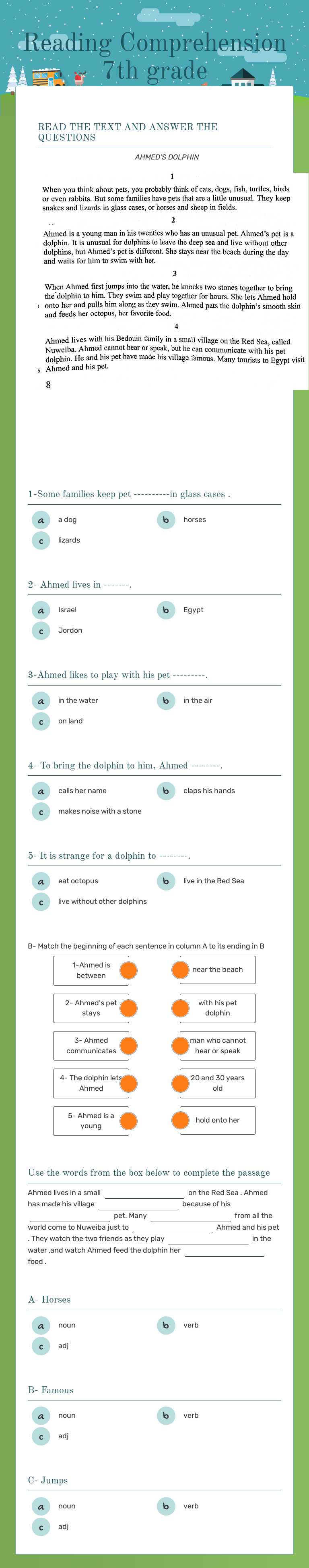 Reading Comprehension 7th grade worksheet preview image