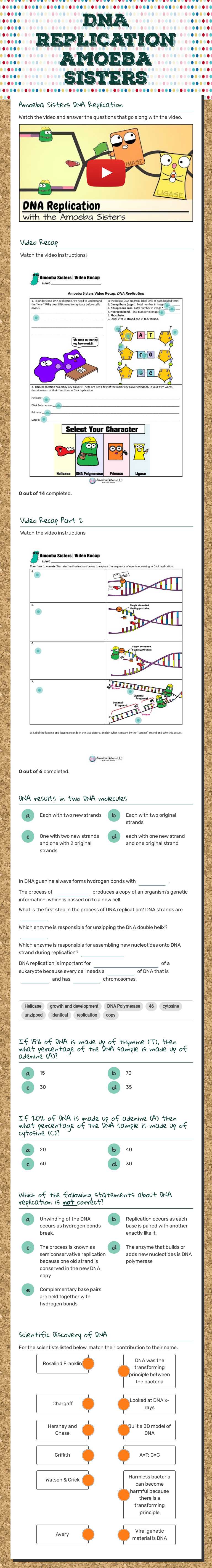 DNA Replication AMoeba SIsters worksheet preview image
