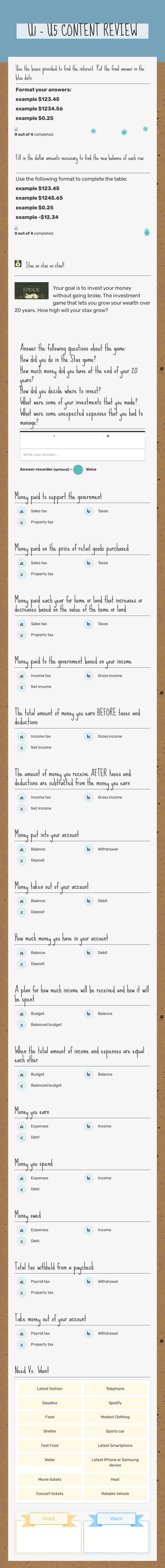 U1 - U5 CONTENT REVIEW worksheet preview image