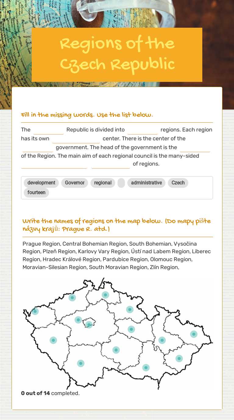 Regions of the Czech Republic worksheet preview image