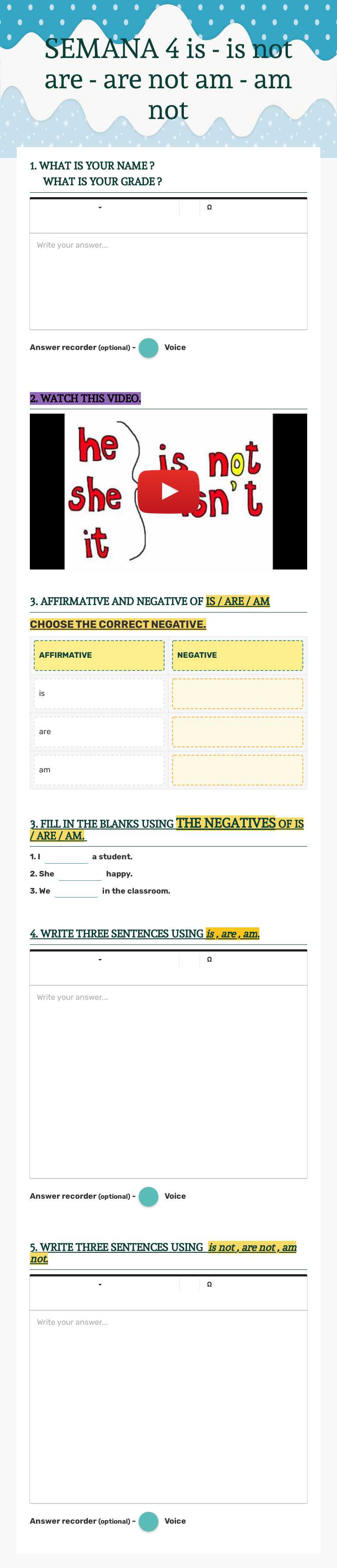 SEMANA 4                                  
                   is - is not                          
                are - are not                      am - am not worksheet preview image