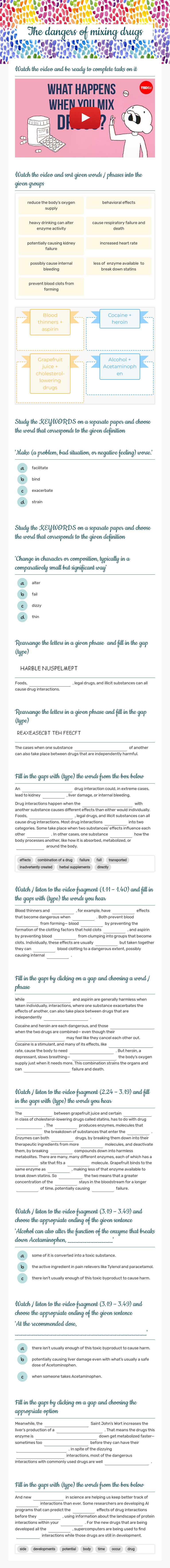 The dangers of mixing drugs worksheet preview image