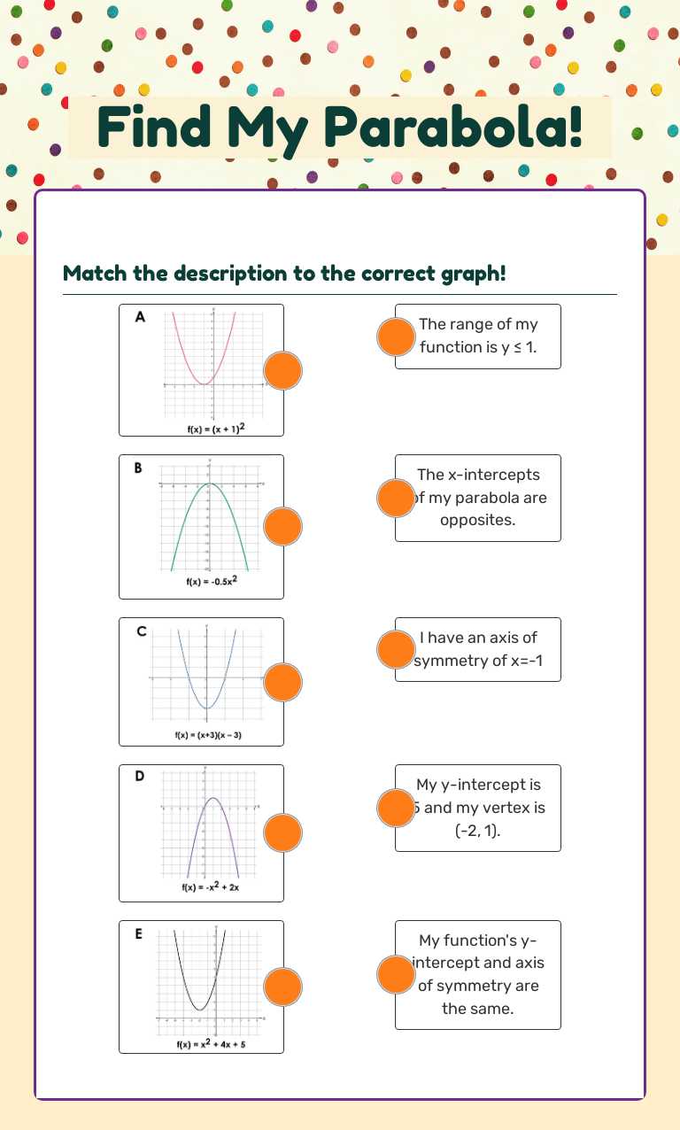 Find My Parabola! worksheet preview image