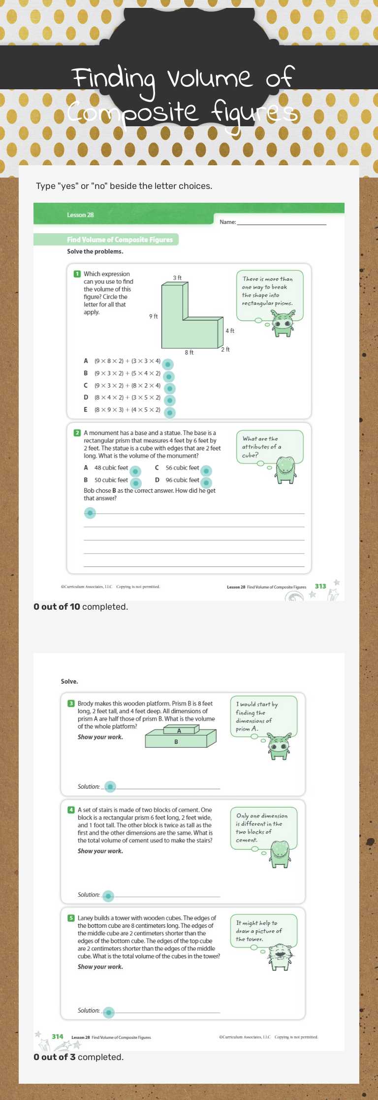 Finding Volume of Composite figures worksheet preview image