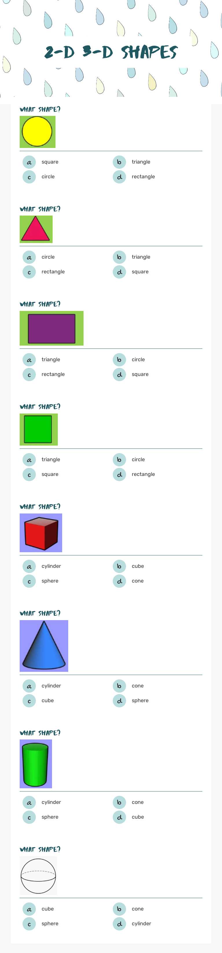 2-D 3-D shapes Preschool worksheet preview