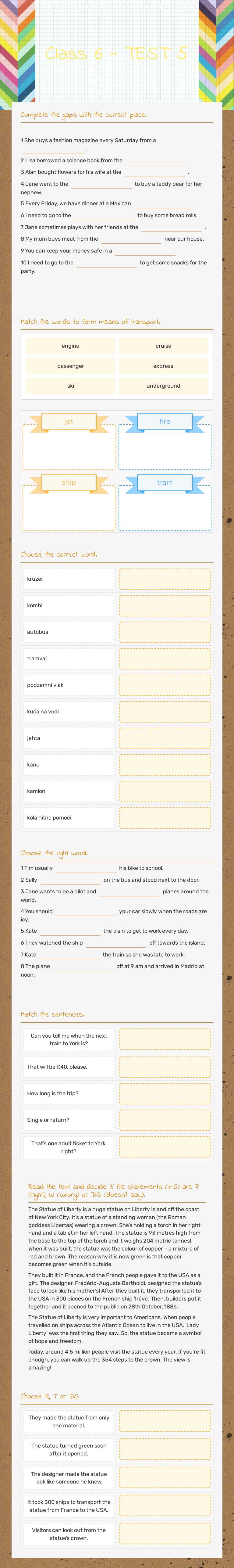 Class 6 - TEST 5 worksheet preview image