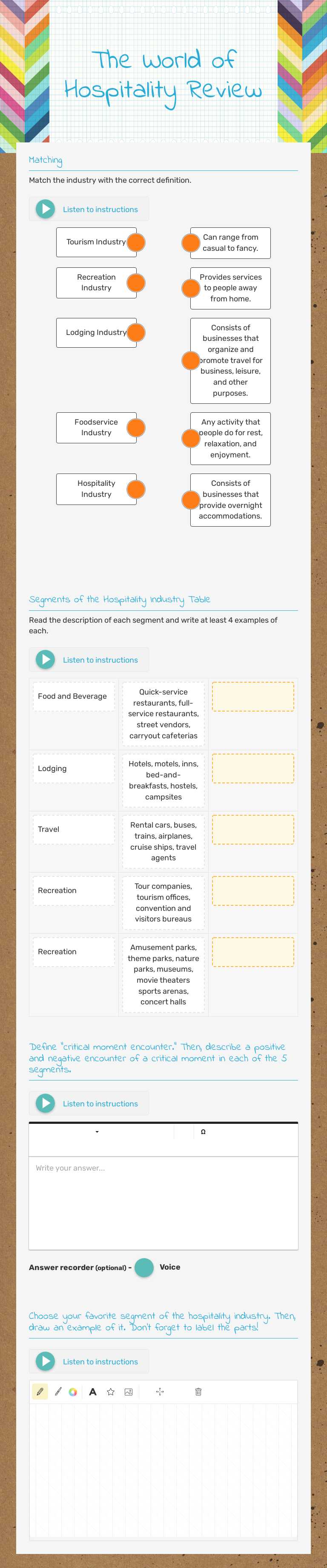 The World of Hospitality Review worksheet preview