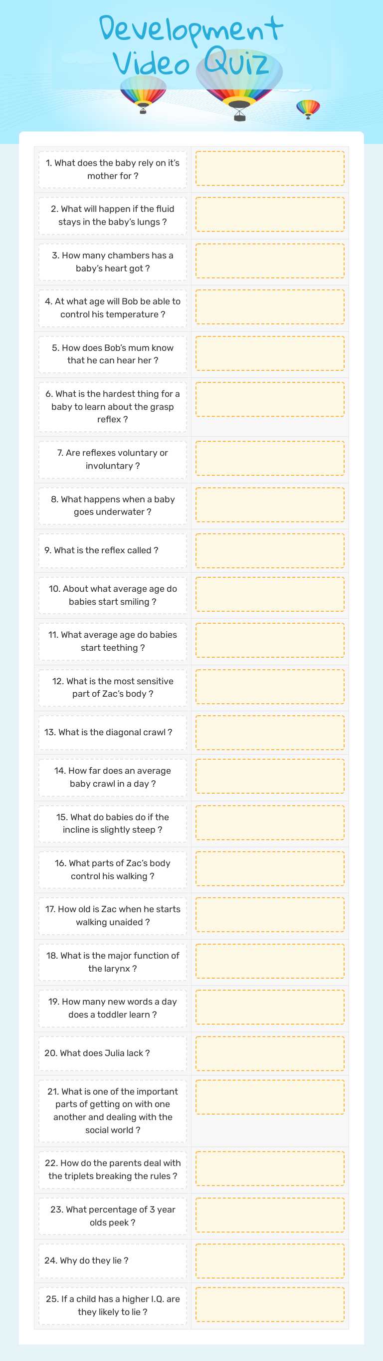 Development Video Quiz worksheet preview image