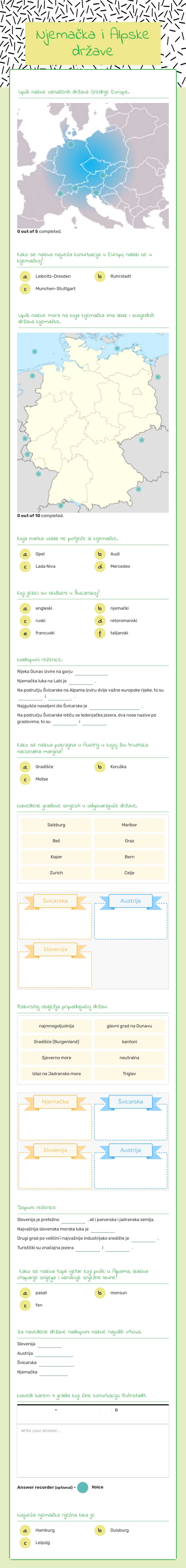 Njemačka i Alpske države worksheet preview image