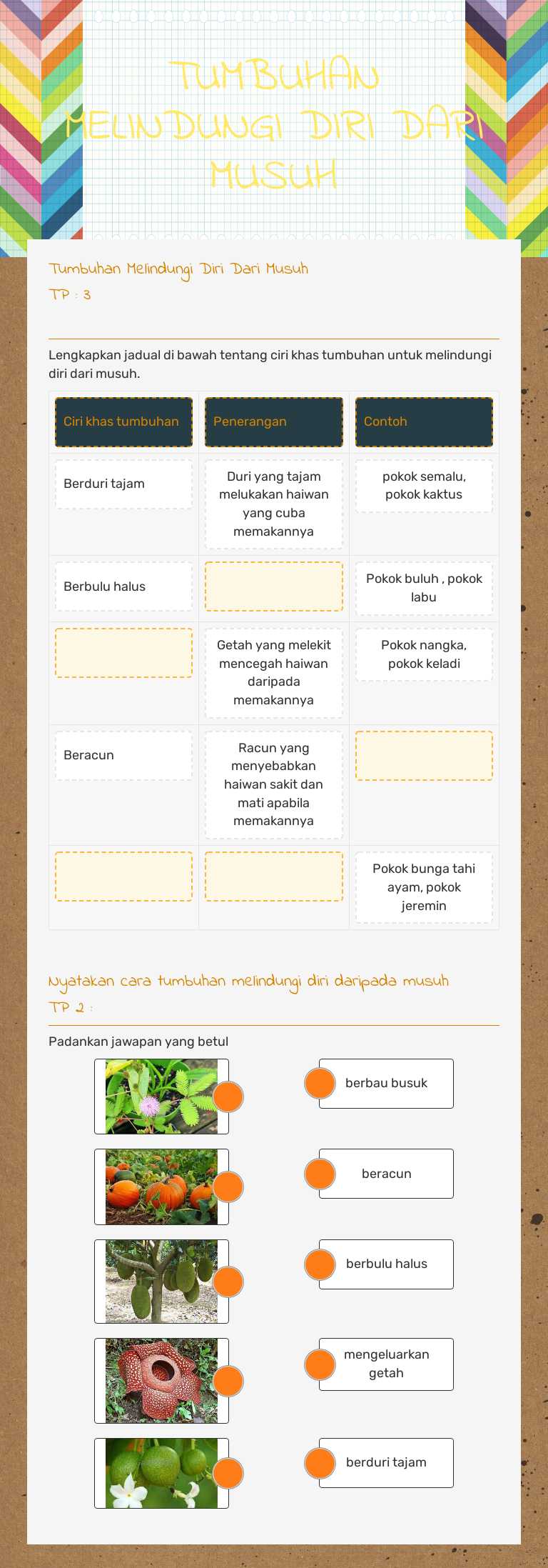 TUMBUHAN MELINDUNGI DIRI DARI MUSUH worksheet preview image