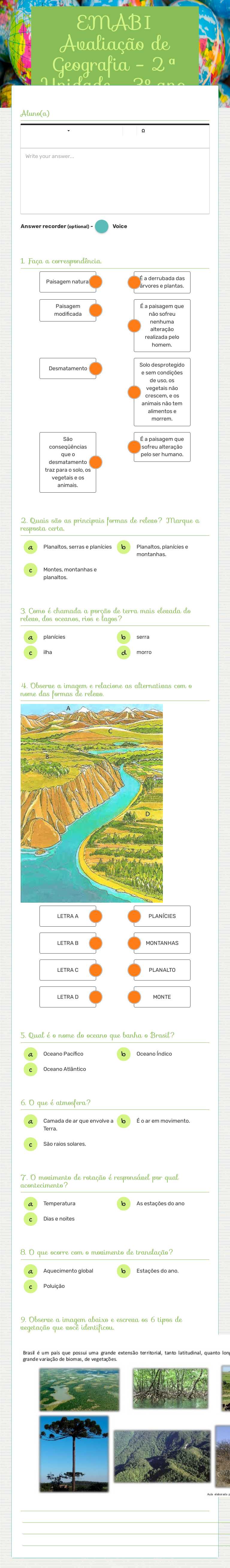 EMABI      Avaliação de Geografia - 2ª Unidade - 3º ano worksheet preview image