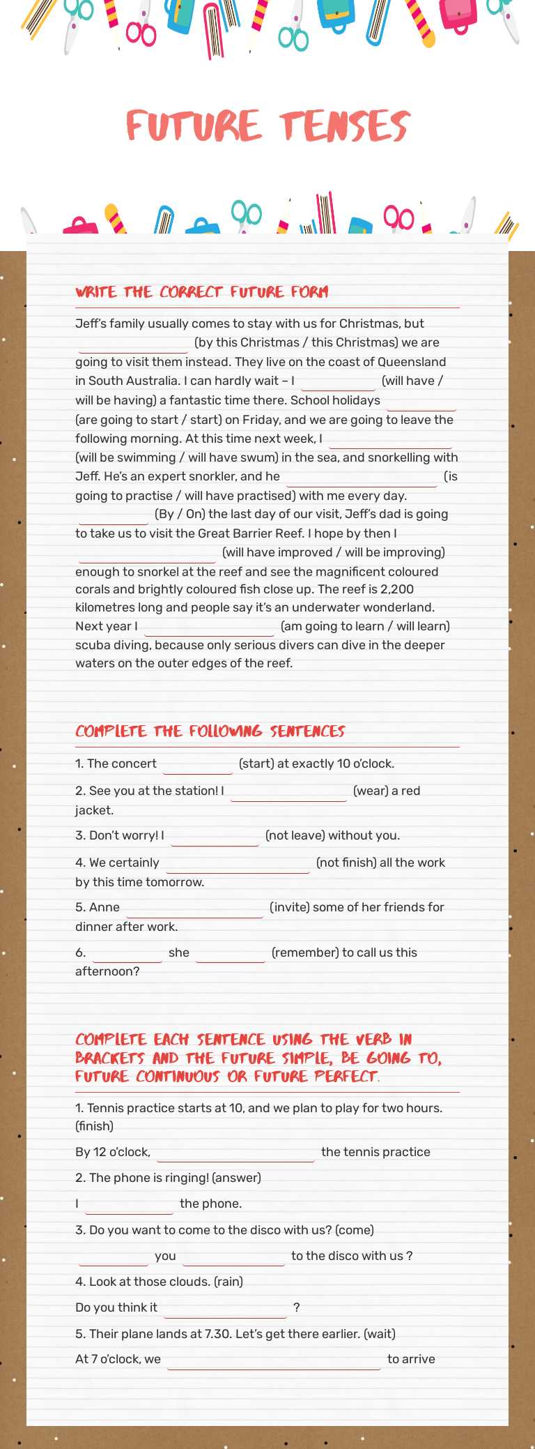 future tenses worksheet preview image