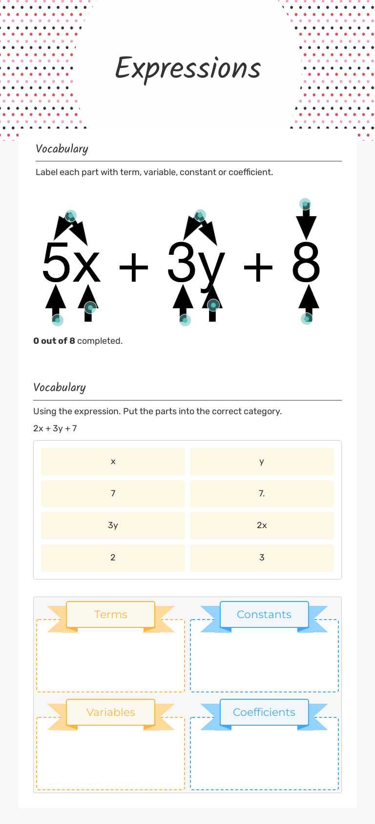 Expressions Grade 6 worksheet preview
