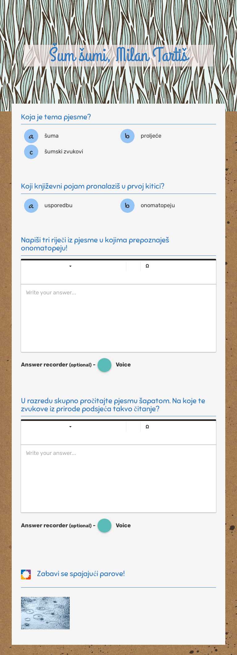 Šum šumi, Milan Tartiš worksheet preview image