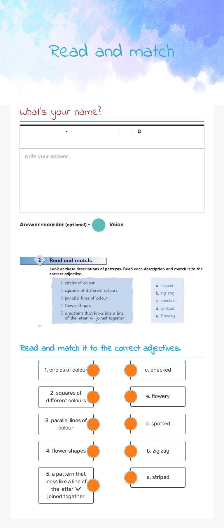 Read and match worksheet preview image