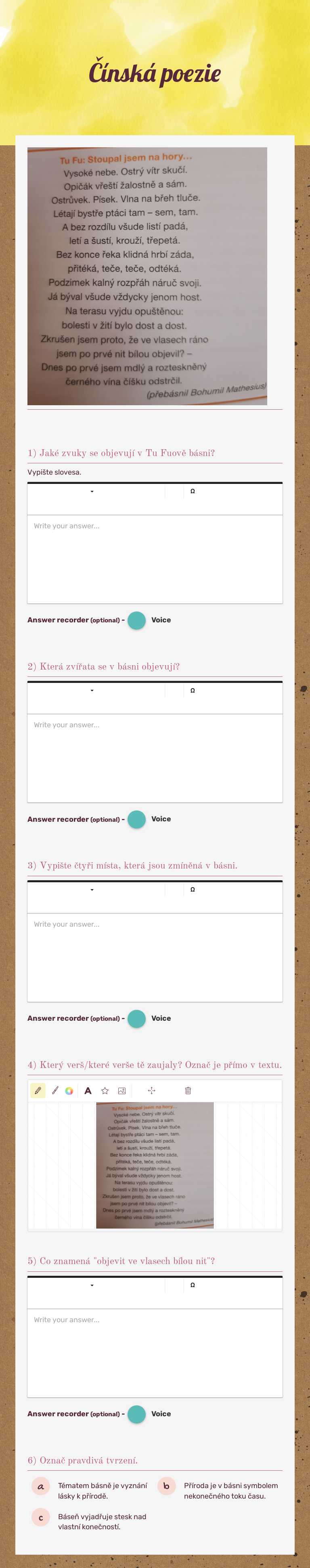 Čínská poezie worksheet preview image