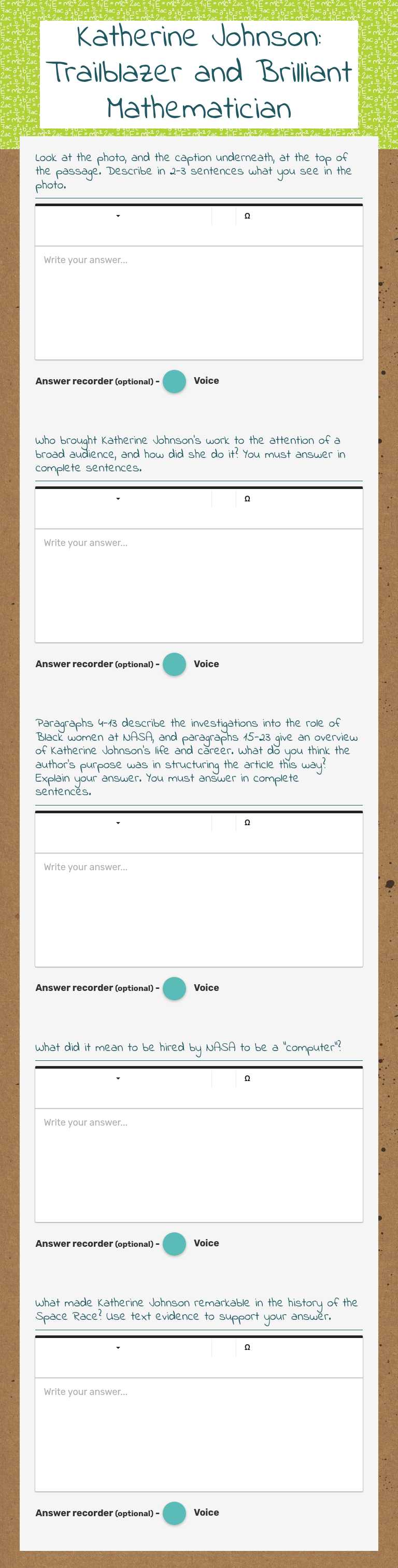Katherine Johnson: Trailblazer and Brilliant Mathematician worksheet preview image
