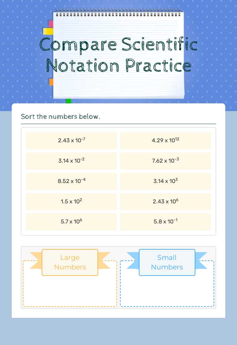 Compare Scientific Notation Practice Grade 8 worksheet preview