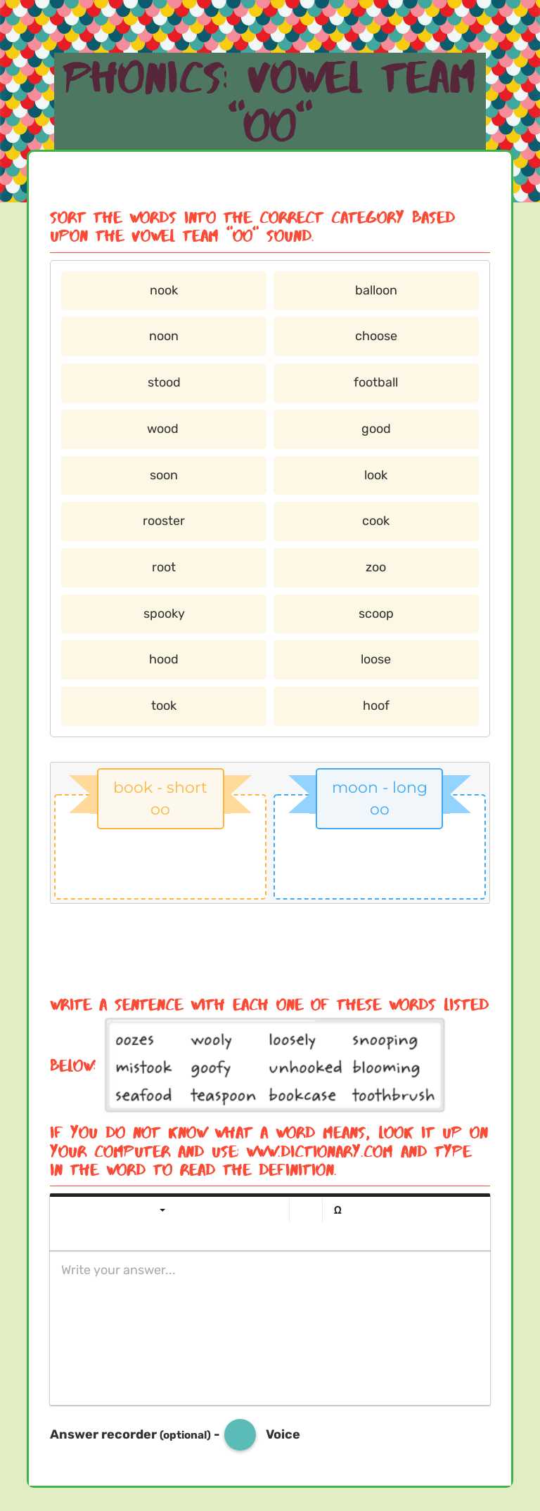 Phonics: vowel team "oo" Grade 2 worksheet preview