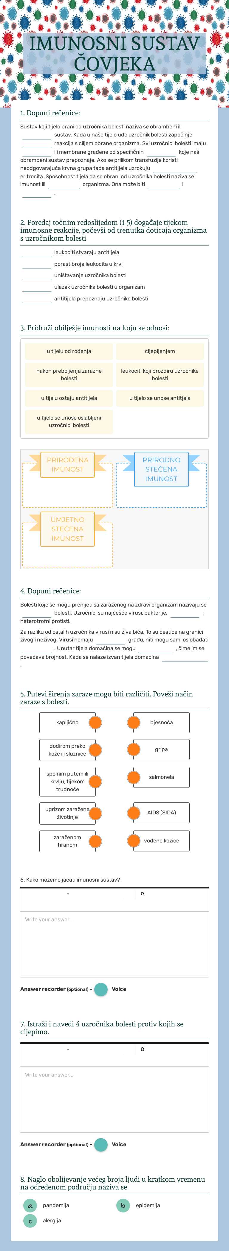 IMUNOSNI SUSTAV ČOVJEKA worksheet preview image